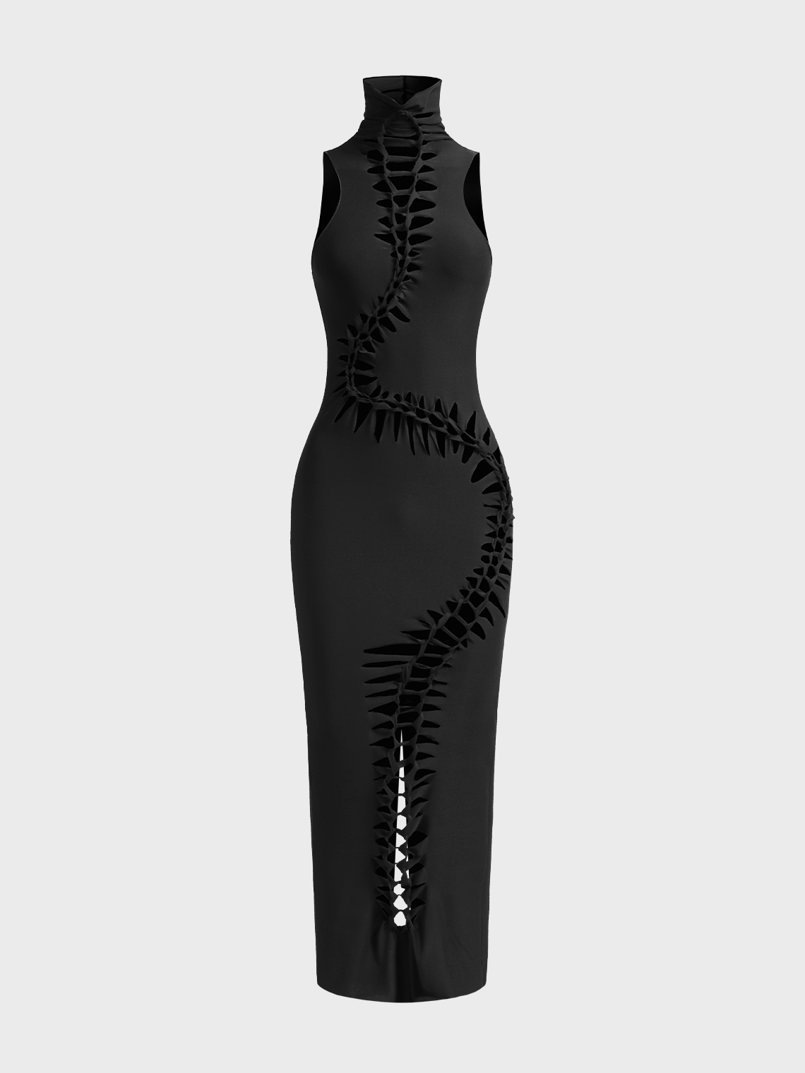 Edgy Black Cut out Dress Midi Dress