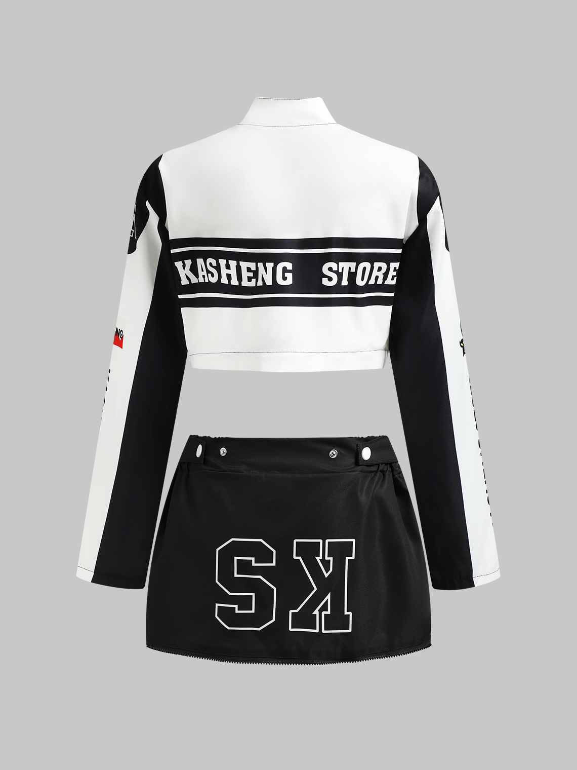 Multi-Way To Wear Bikercore Stand Collar Text Letters Jacket Or Set