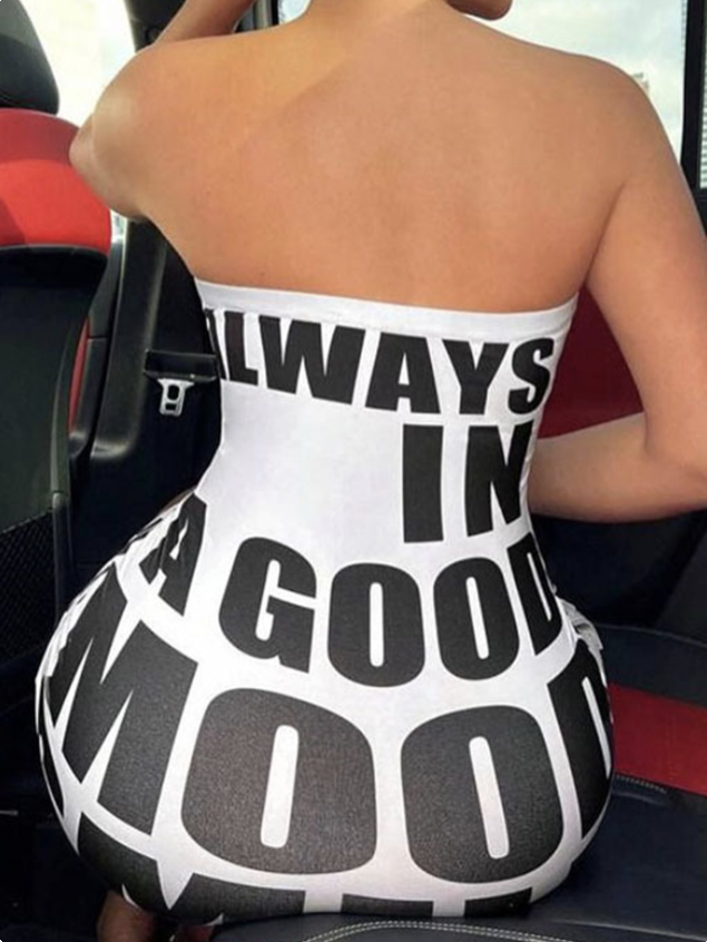 Strapless Text Letters Sleeveless Short Dress