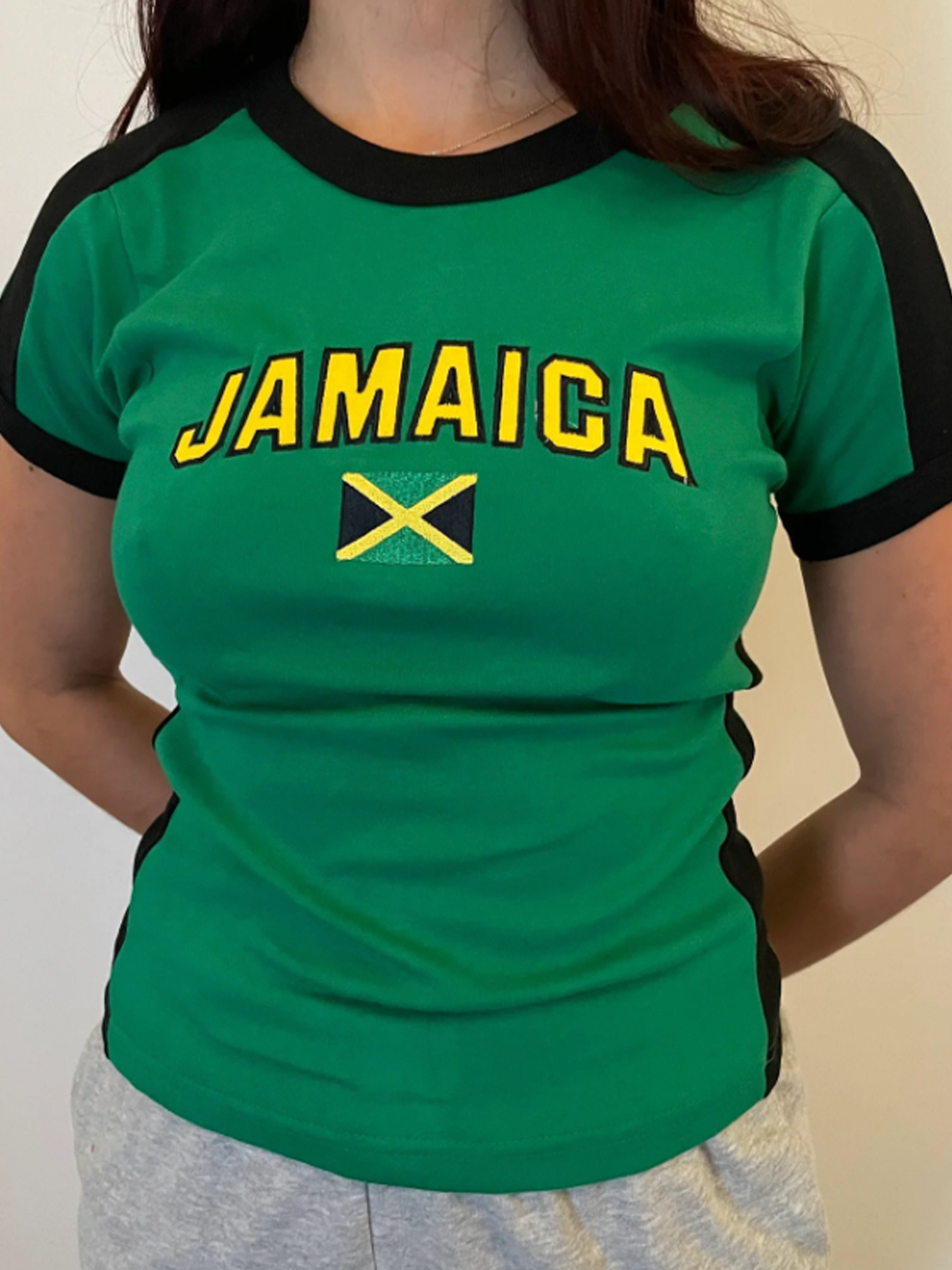 Jersey Jamaica Crew Neck Color Block Short Sleeve T-Shirt