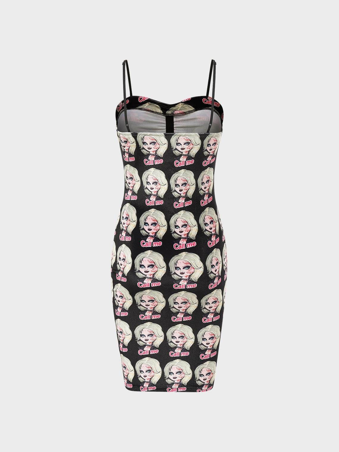 Punk Fashion Black Spaghetti Strap Cartoon Dress Mini Dress