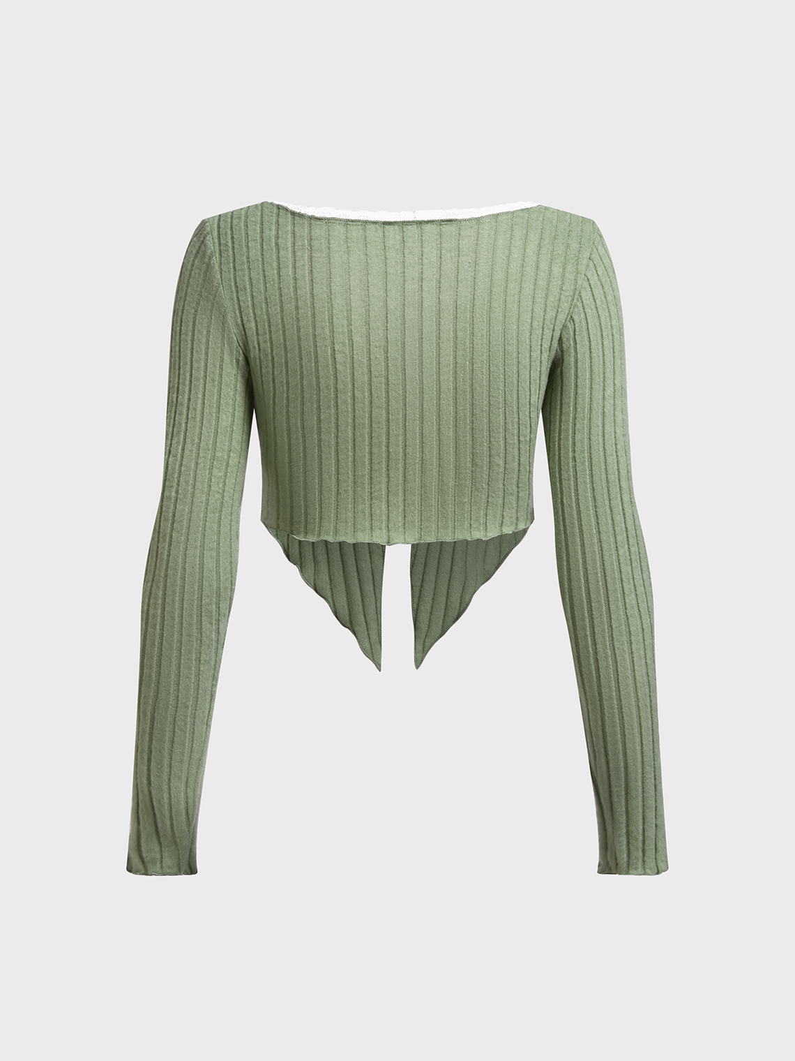 Irregular Hem Notched Plain Long Sleeve Crop Top