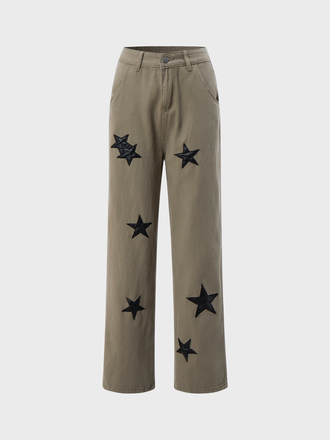 Y2K Khaki Star Denim Bottom Pants