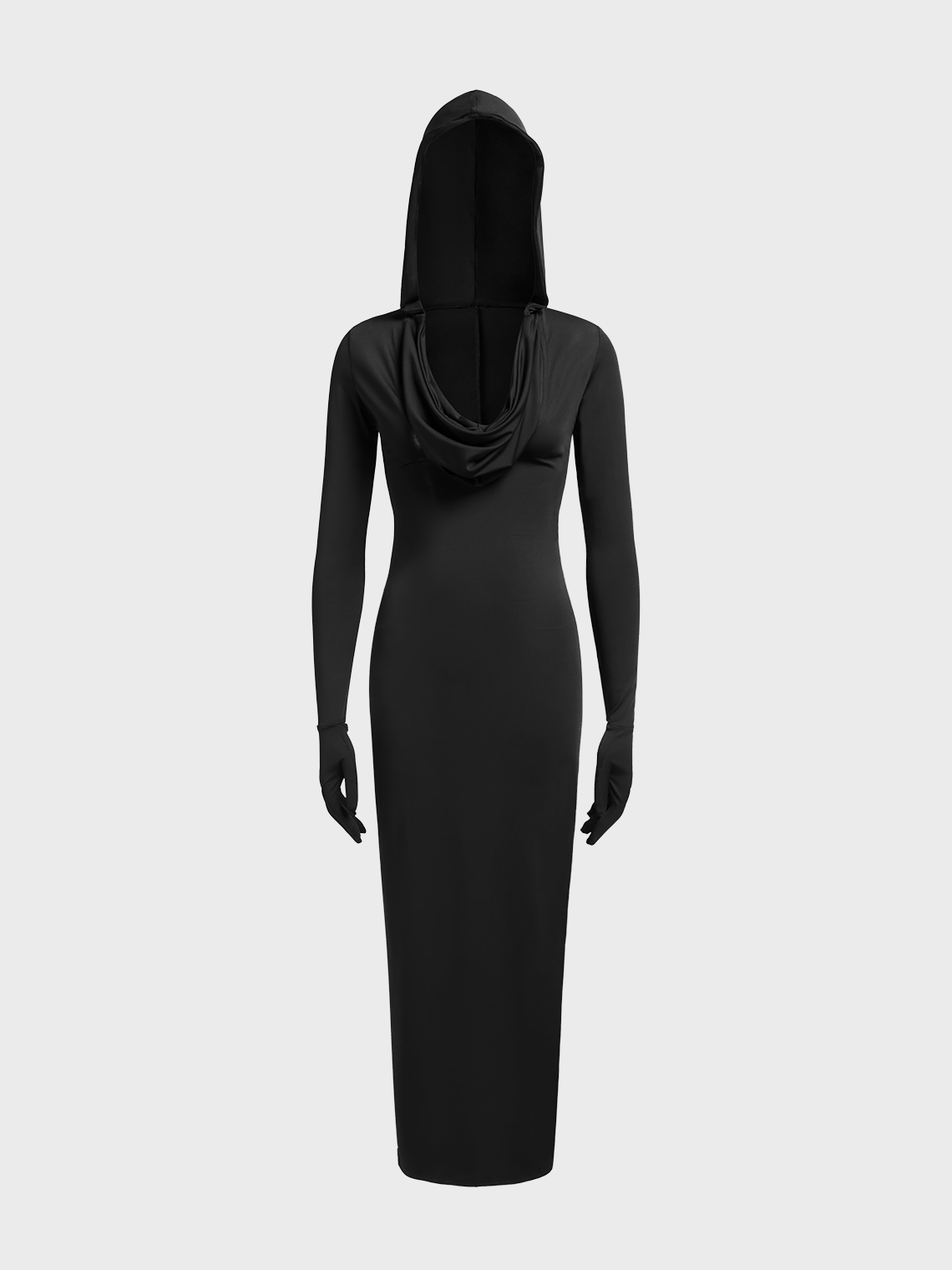 Hooded Plain Long Sleeve Maxi Dress