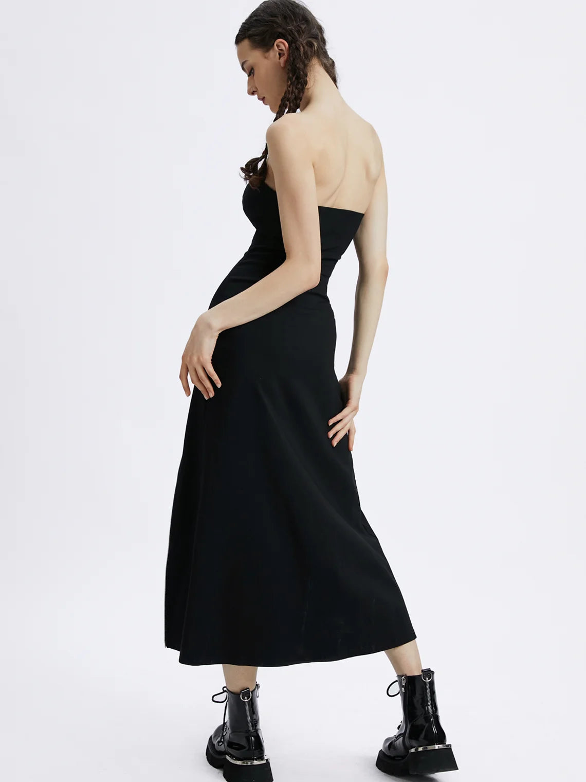 Edgy Plain Strapless Cotton Dress