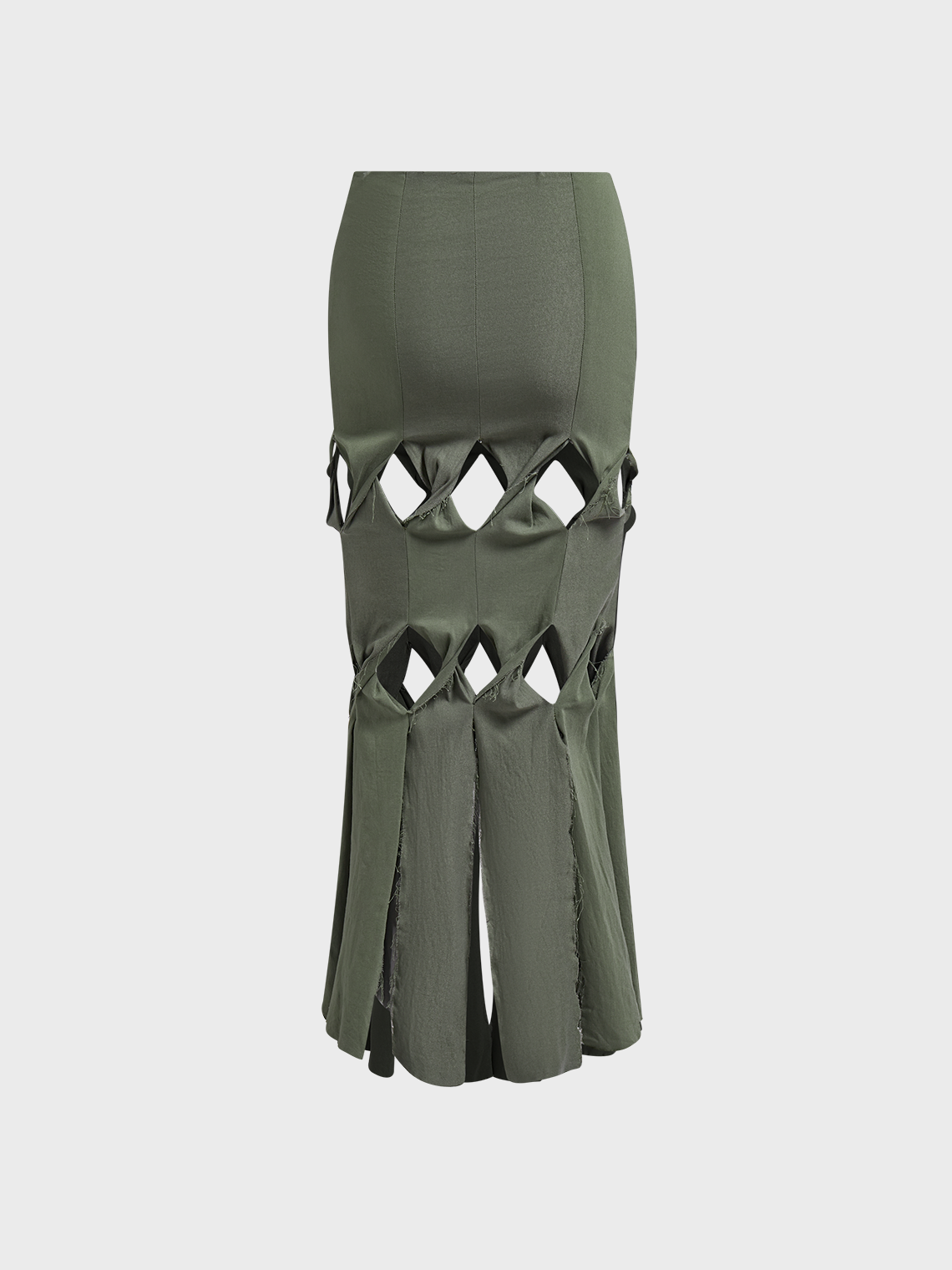 Twill Cutout Raw Edge Plain Maxi Skirt