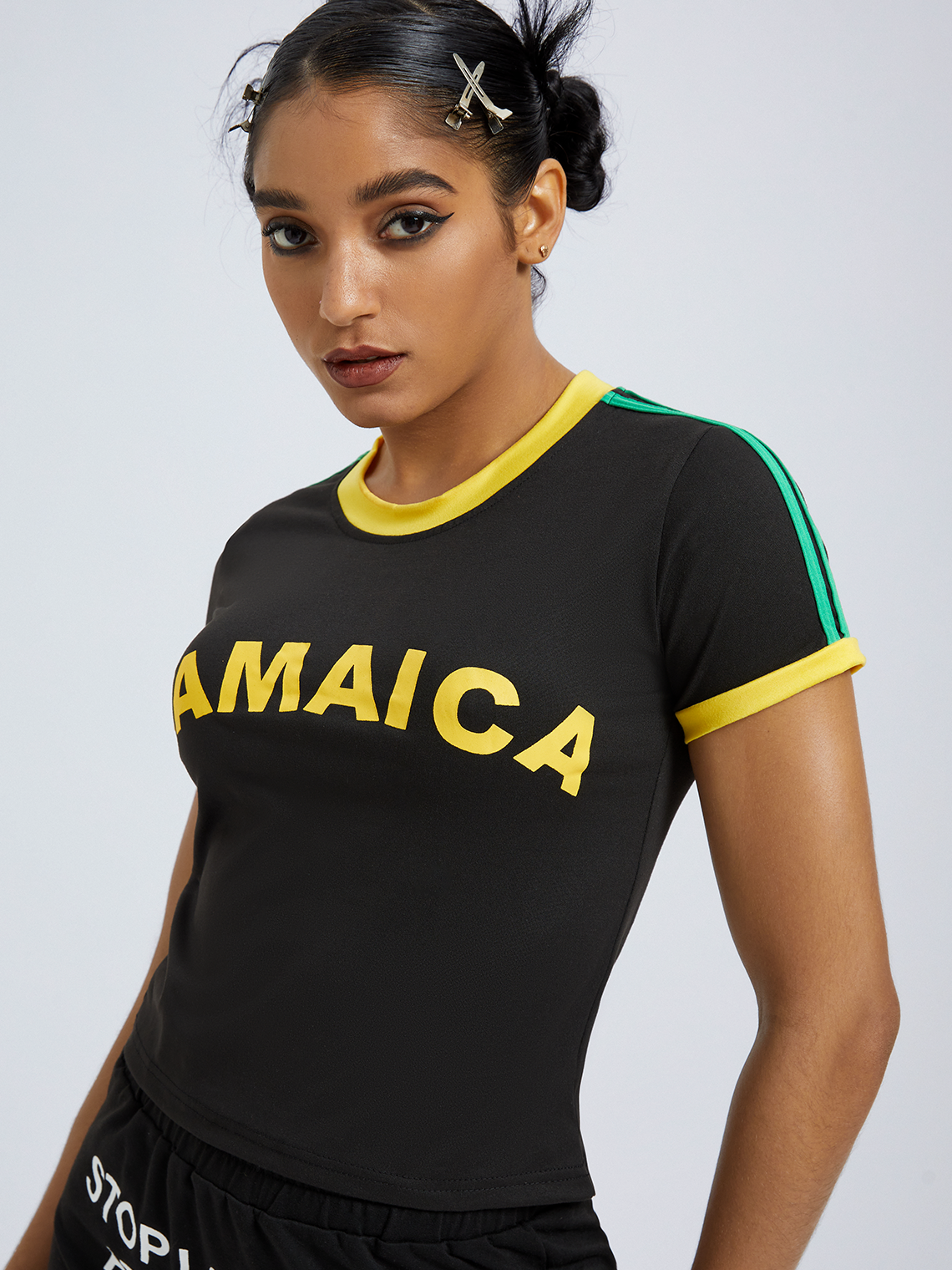 Jersey Jamaica Crew Neck Color Block Short Sleeve T-Shirt