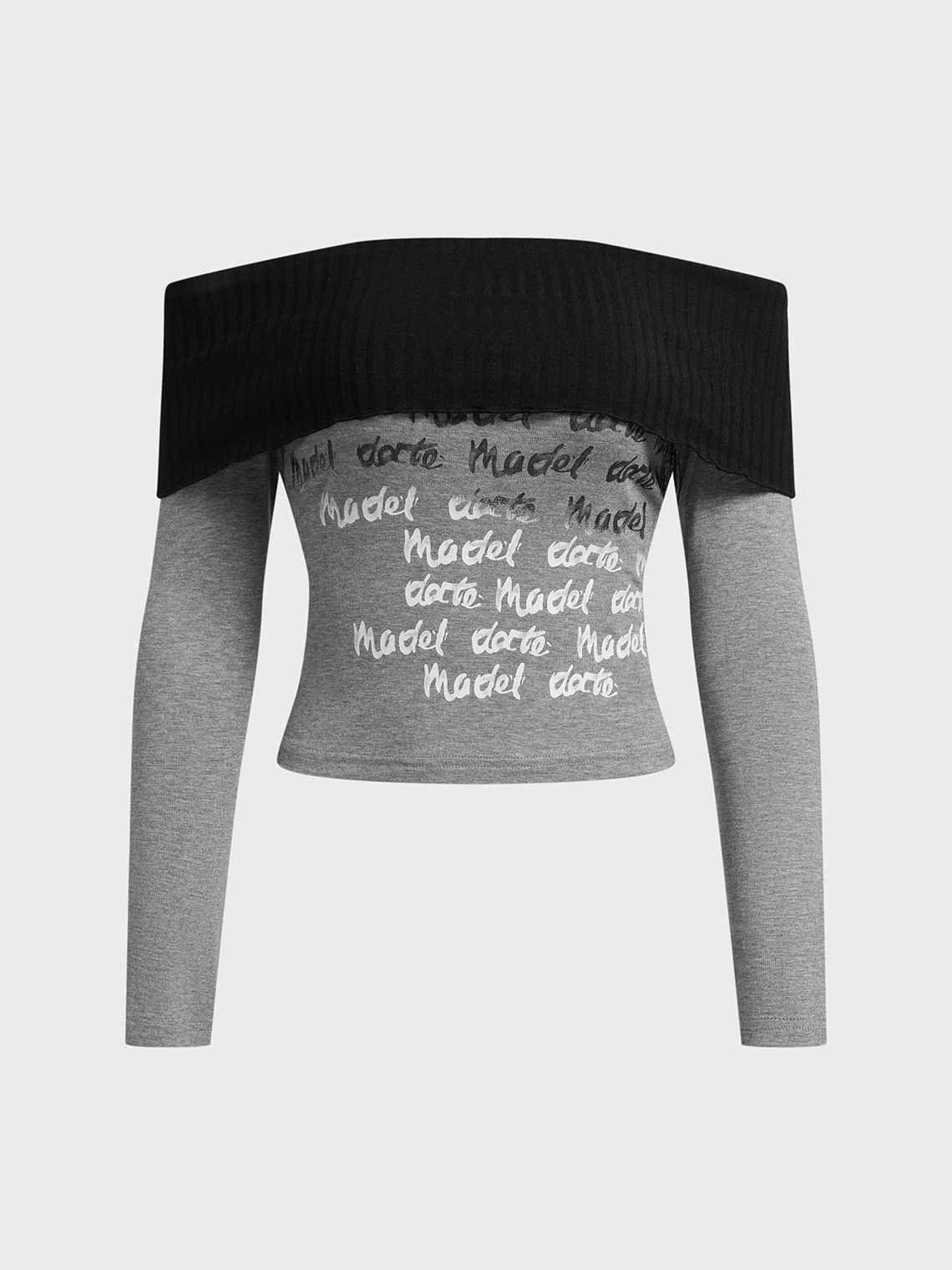 Boat Neck Text Letters Long Sleeve Crop Top