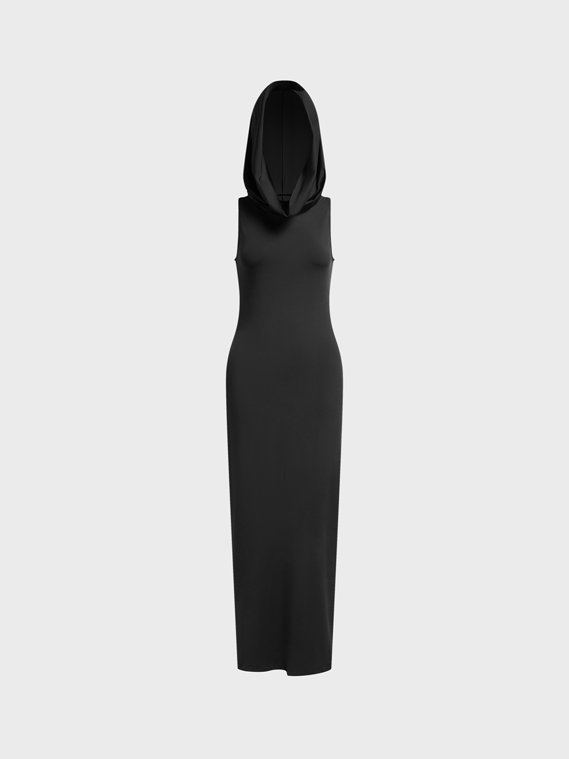 Hooded Plain Sleeveless Maxi Dress