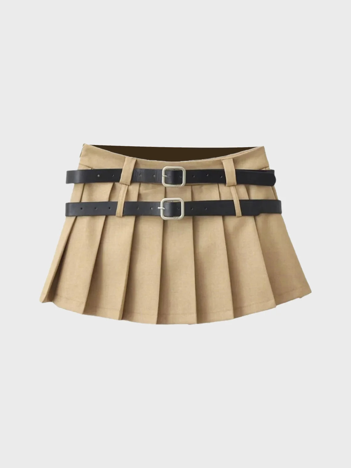 Y2K Black Pleated Double belt Bottom Skirt