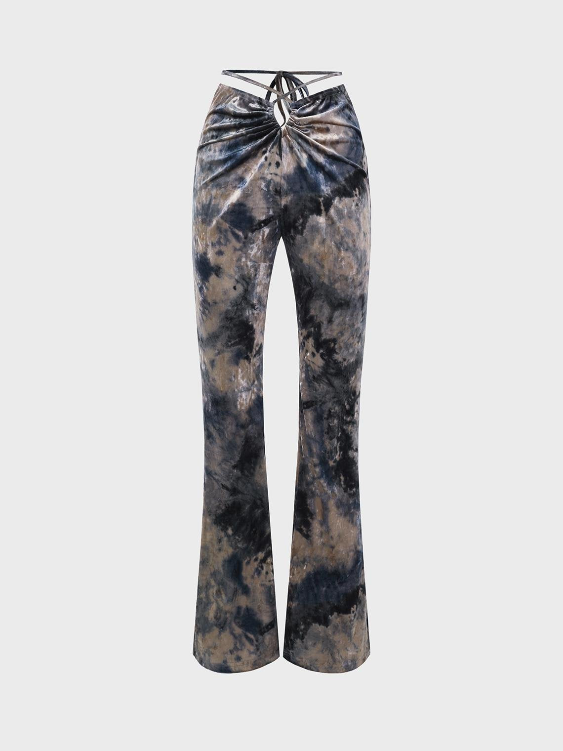 Y2K Preppy1 Multicolor Tie-Up Velvet Bottom Pants