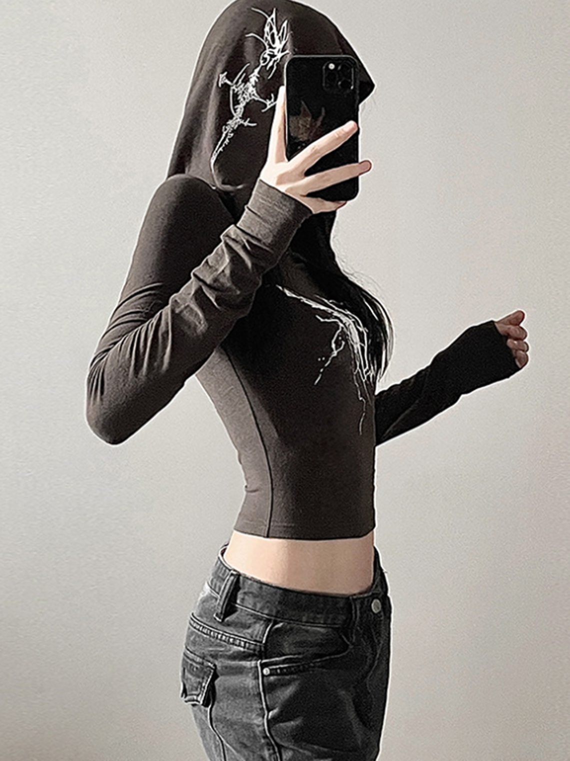 Hooded Cross Long Sleeve Crop Top