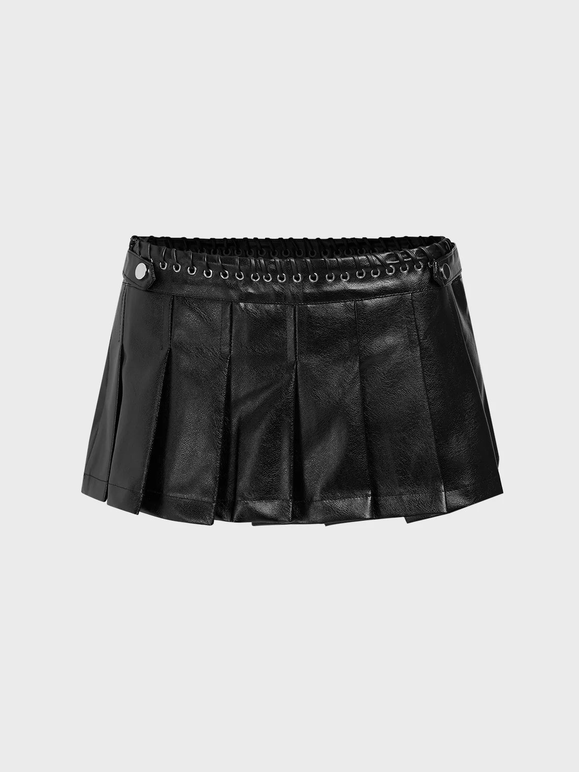 PU Plain Short Pleated Skirt