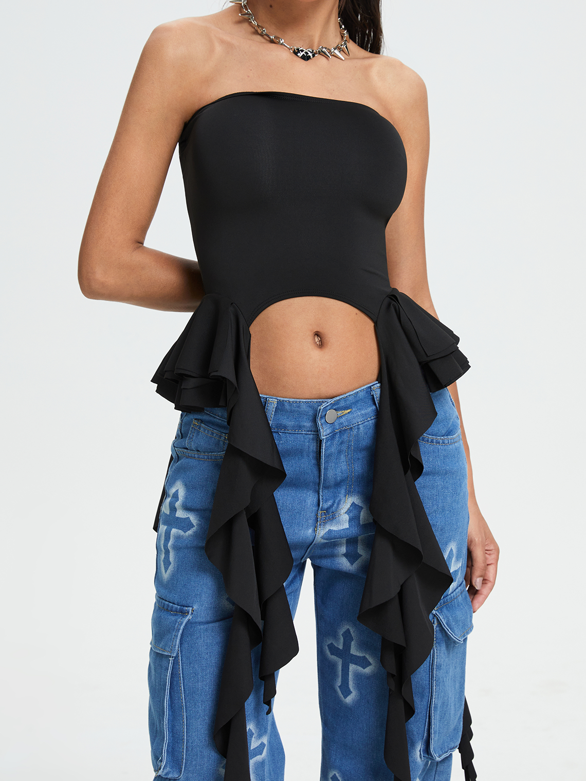 Y2K Black Ruffles Top Women Top