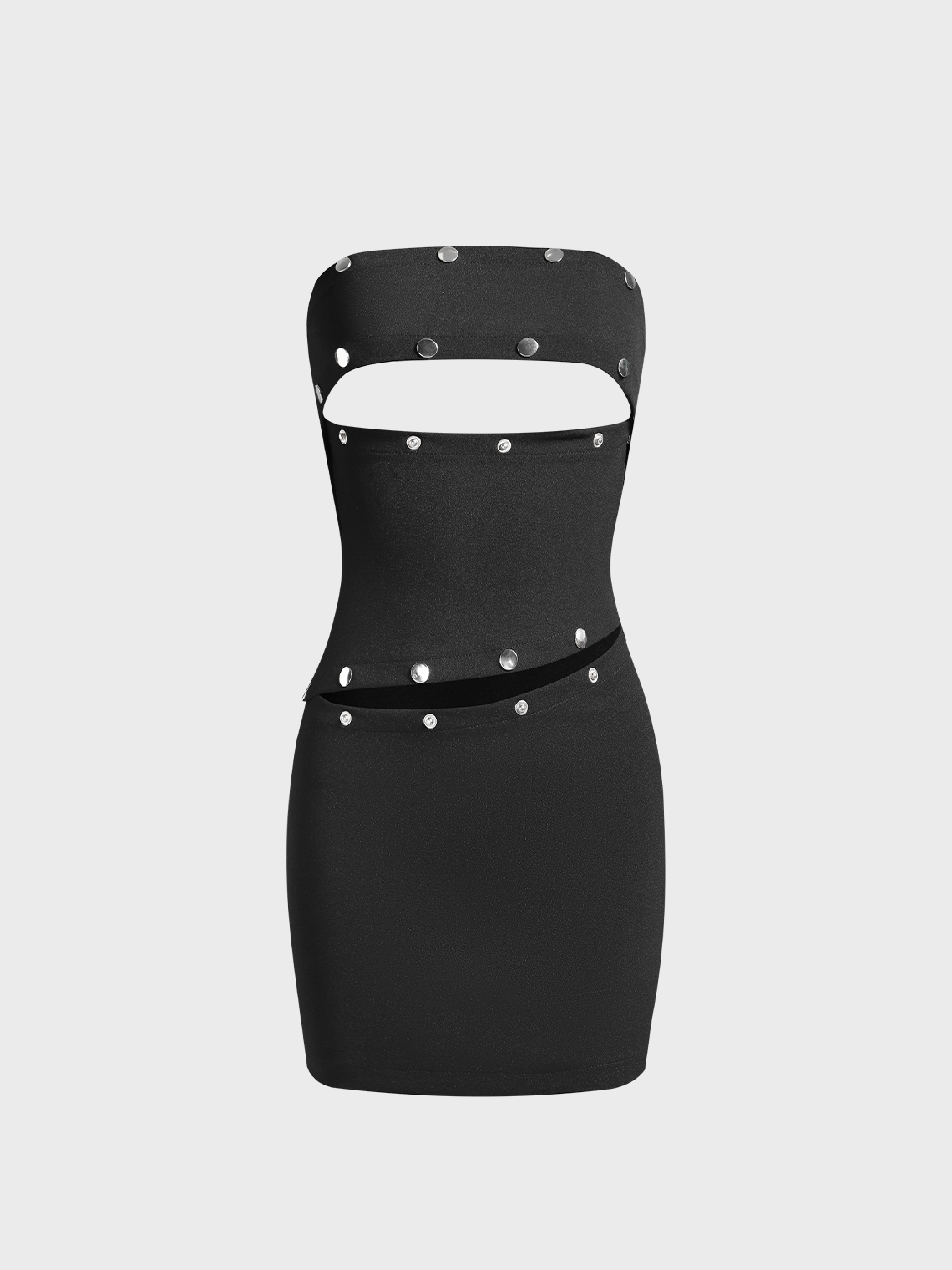 Punk Black Metal button Cut out Dress Mini Dress