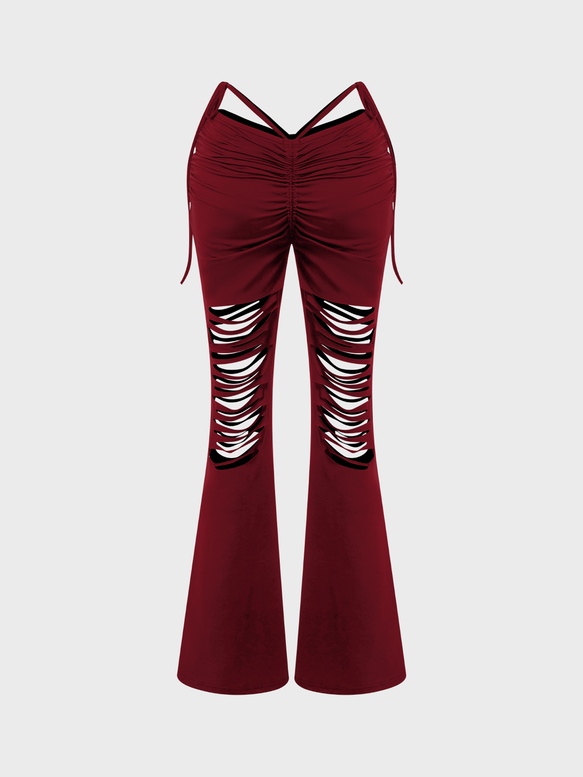 Punk Red Cut Out Wrinkled Bottom Pants