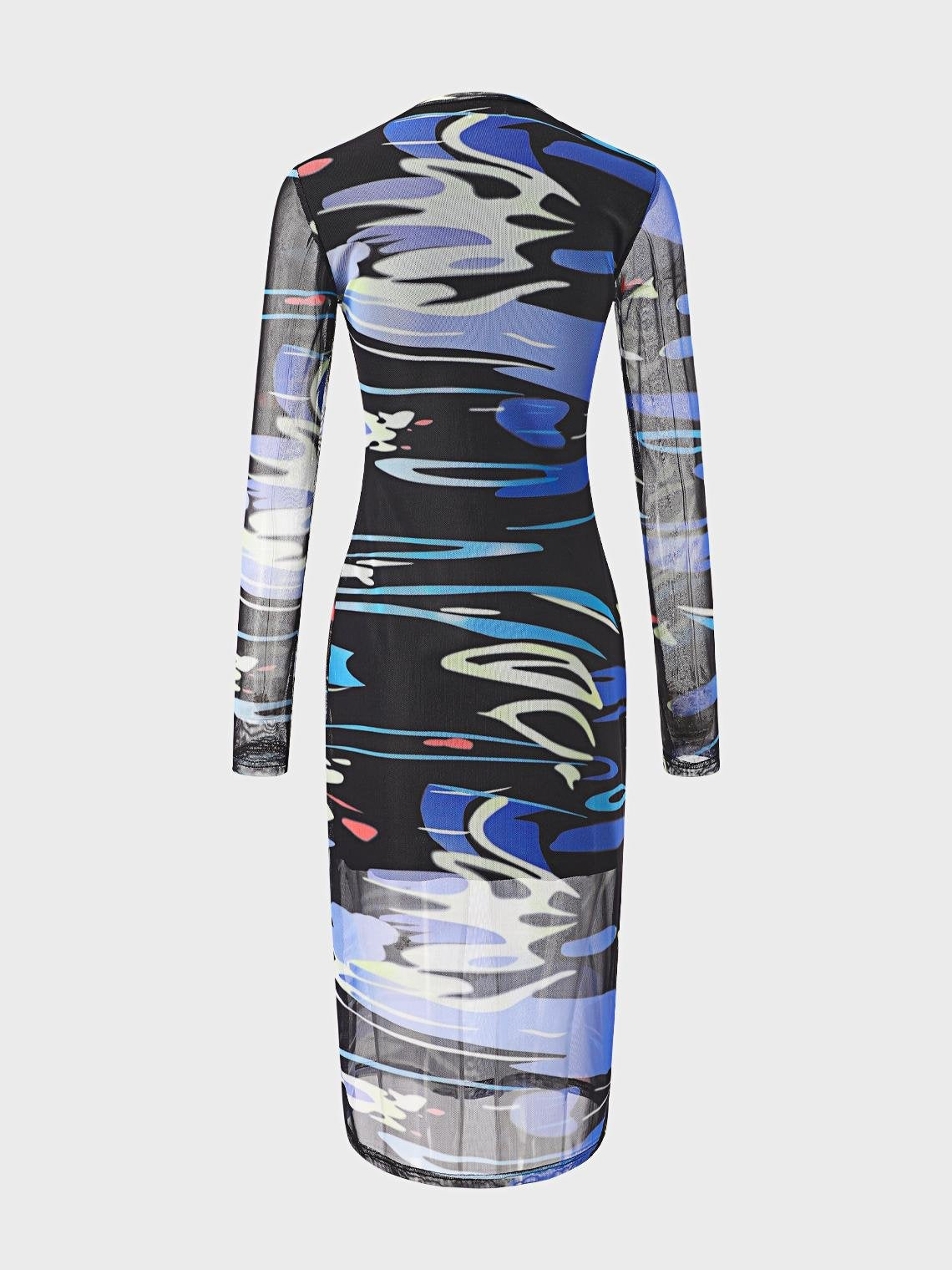 Edgy Multicolor Water Wave Mesh Dress Midi Dress