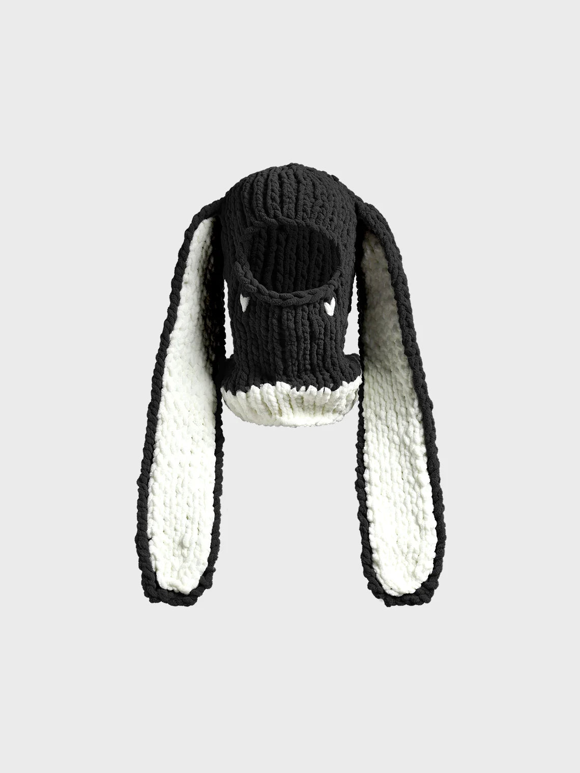 Knitted Rabbit Ear Plain Balaclava Cap