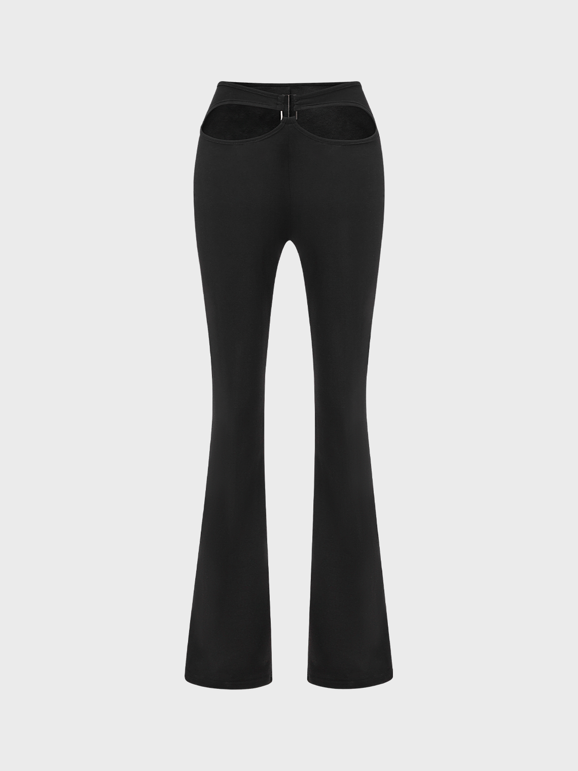 Punk Black Cut Out Flare Metal Bottom Pants