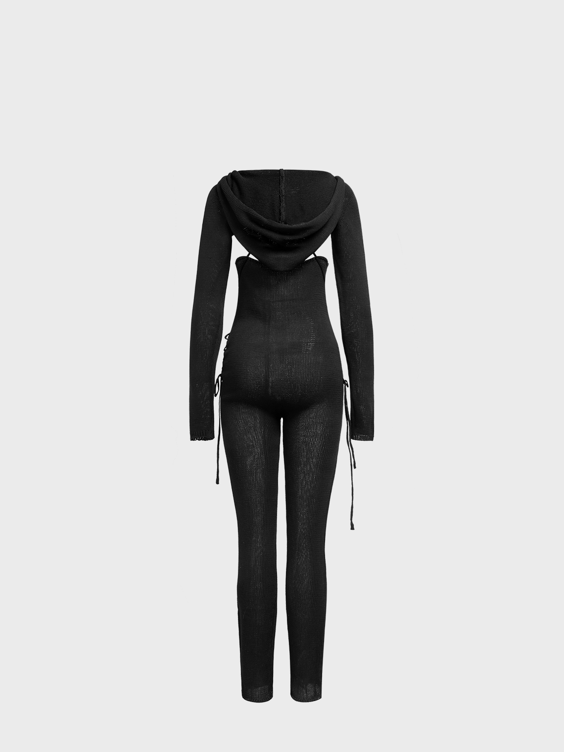 Knitted Hooded Plain Long Sleeve Jumpsuit