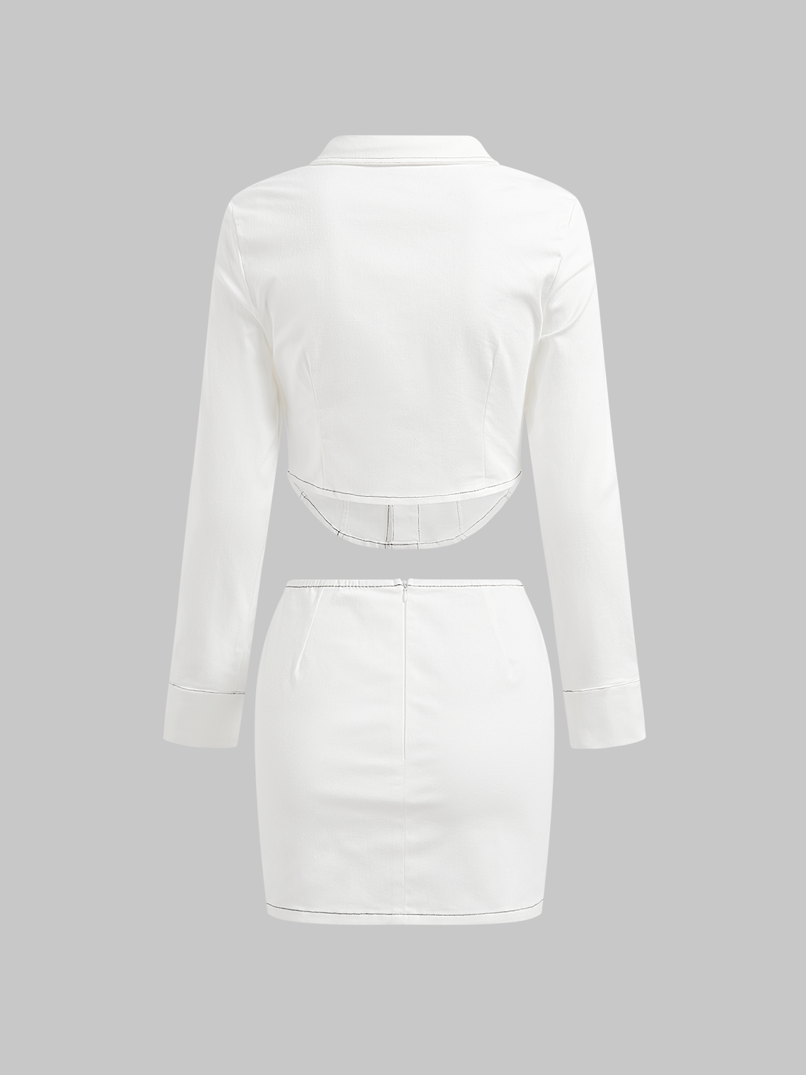 Cotton Plain Jacket With Skirt Two-Piece Set