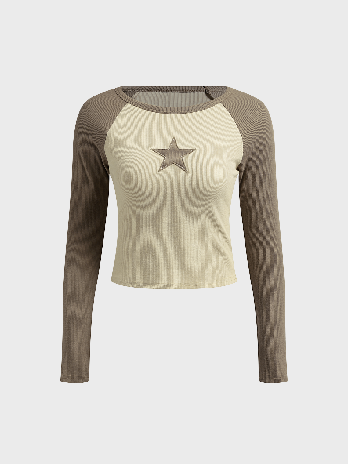 Crew Neck Color Block Star Long Sleeve T-Shirt