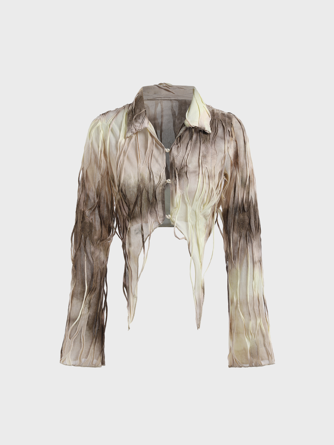 Fringe Shawl Collar Tie Dye Long Sleeve Shirt