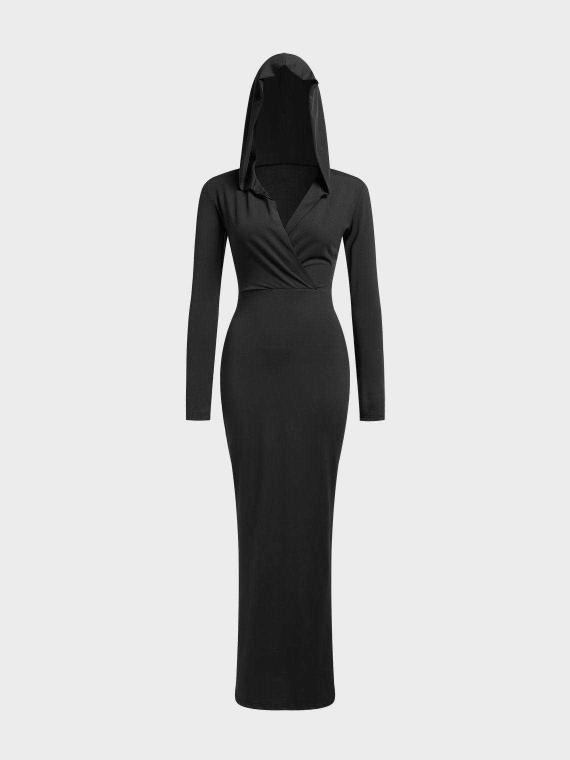 Hooded Plain Long Sleeve Maxi Dress