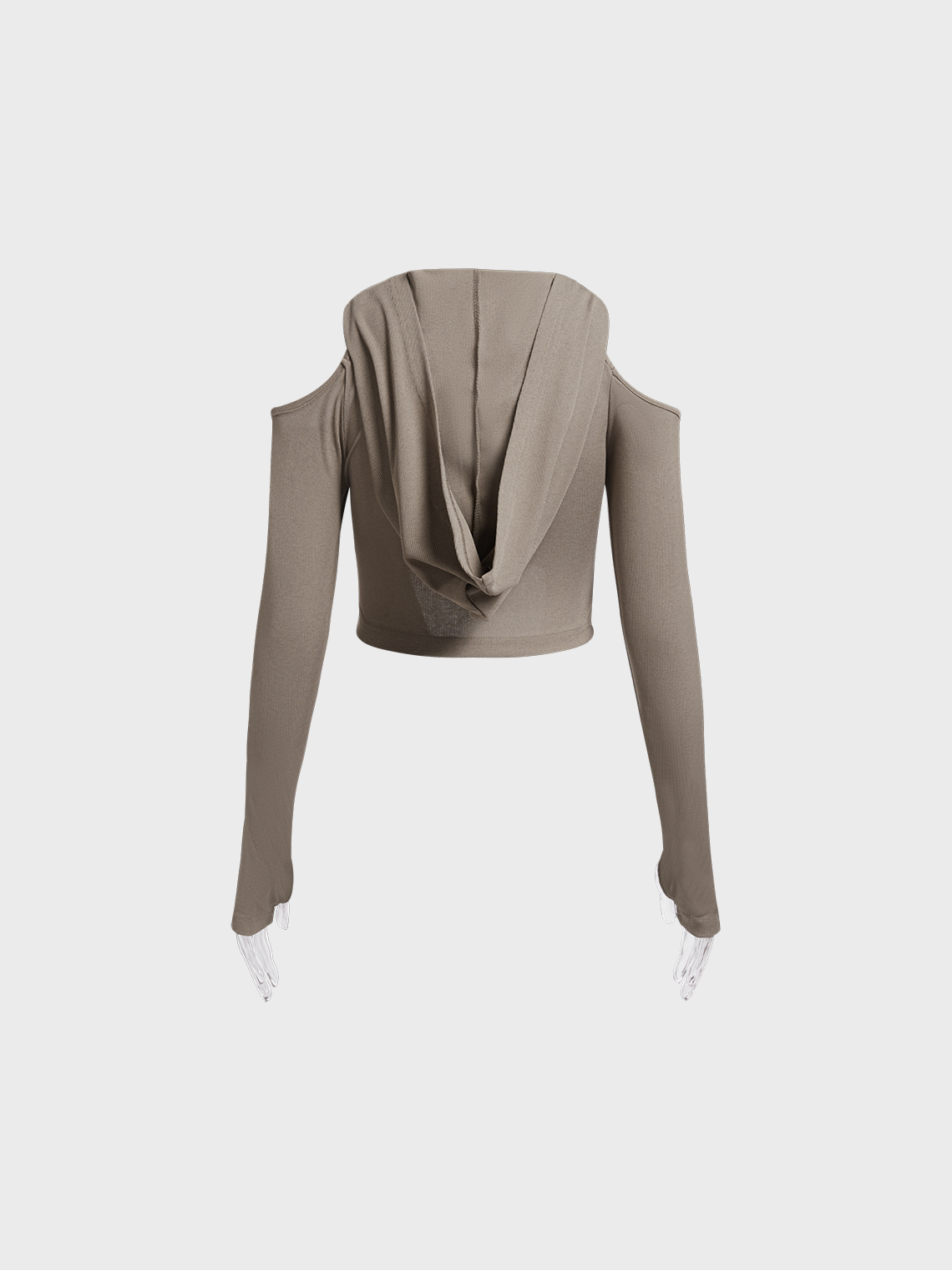 Cut Out Hooded Plain Long Sleeve Shirt