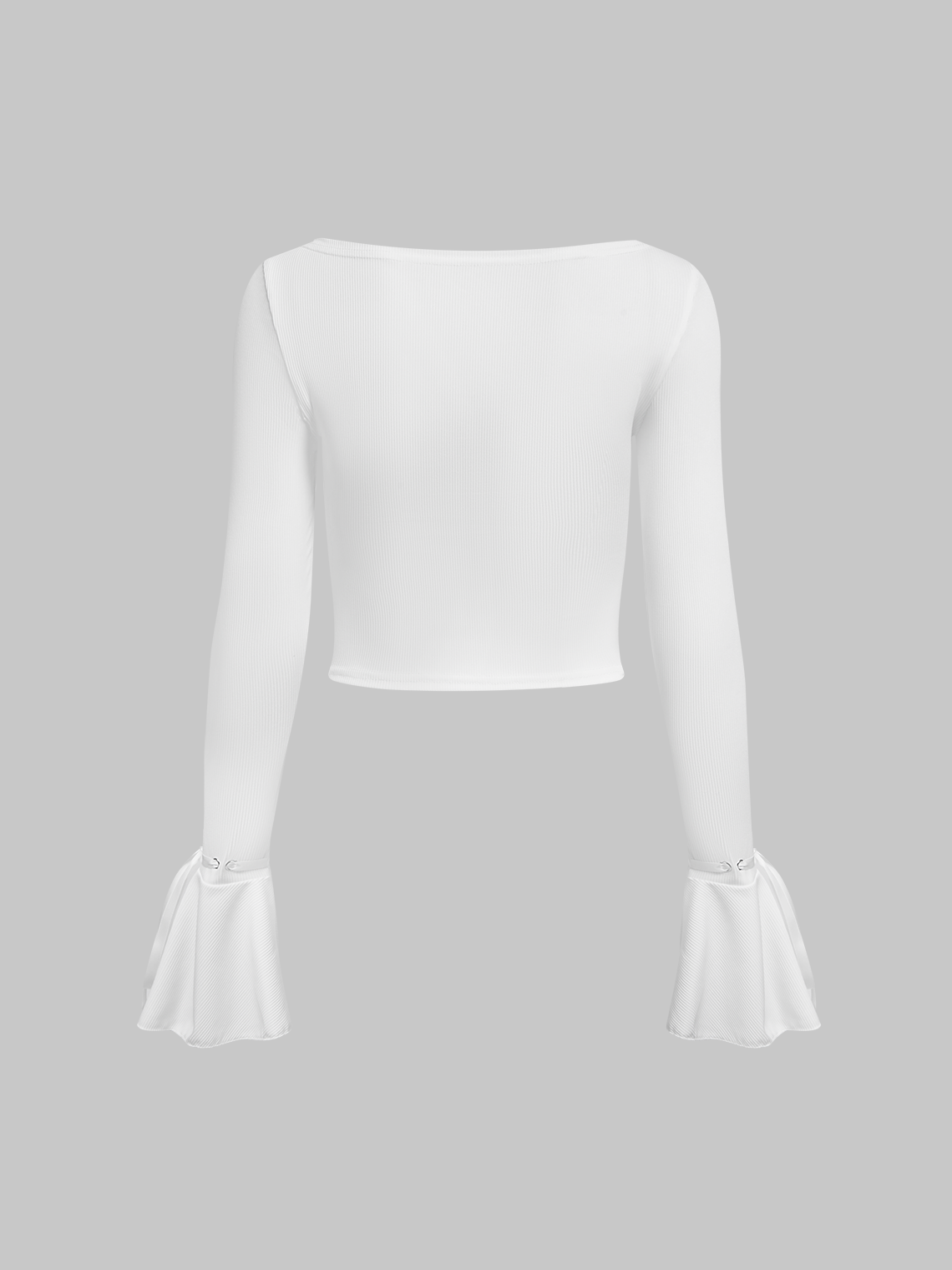 Boat Neck Plain Long Sleeve Crop Top