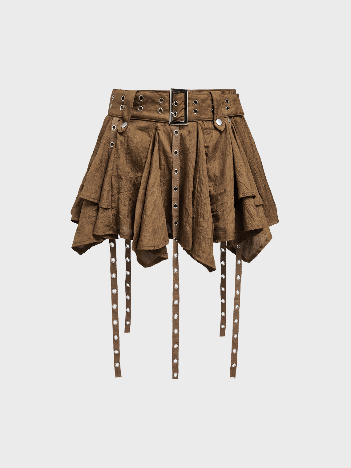 Y2k Brown Irregular hem Belt Bottom Skirt