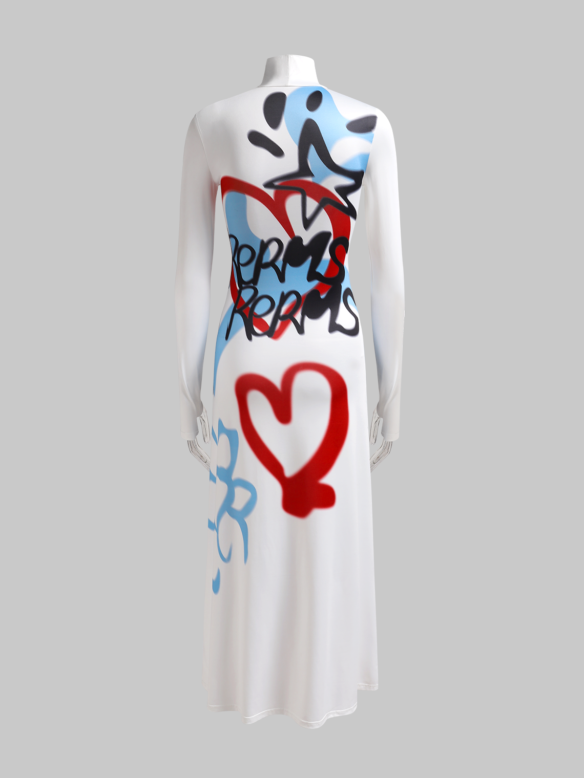 Edgy White Graffiti Dress Midi Dress