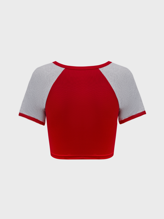 Y2k Red Patchwork Basic Top T-Shirt