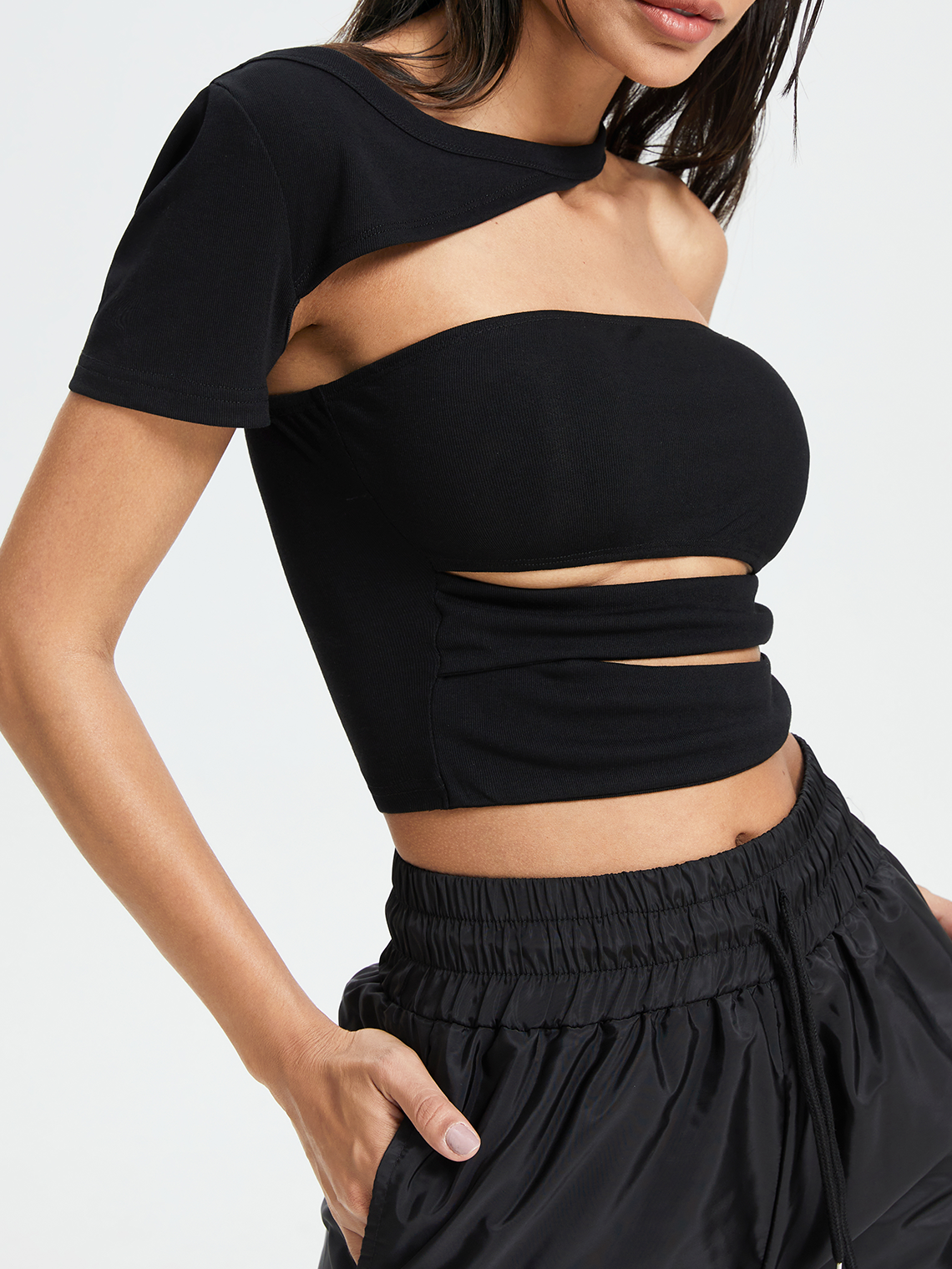 Street Black Cut out Asymmetrical design Top Women Top