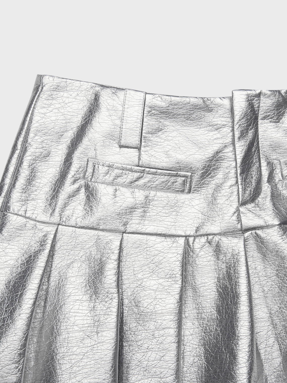 PU Pleated Plain Short Skirt