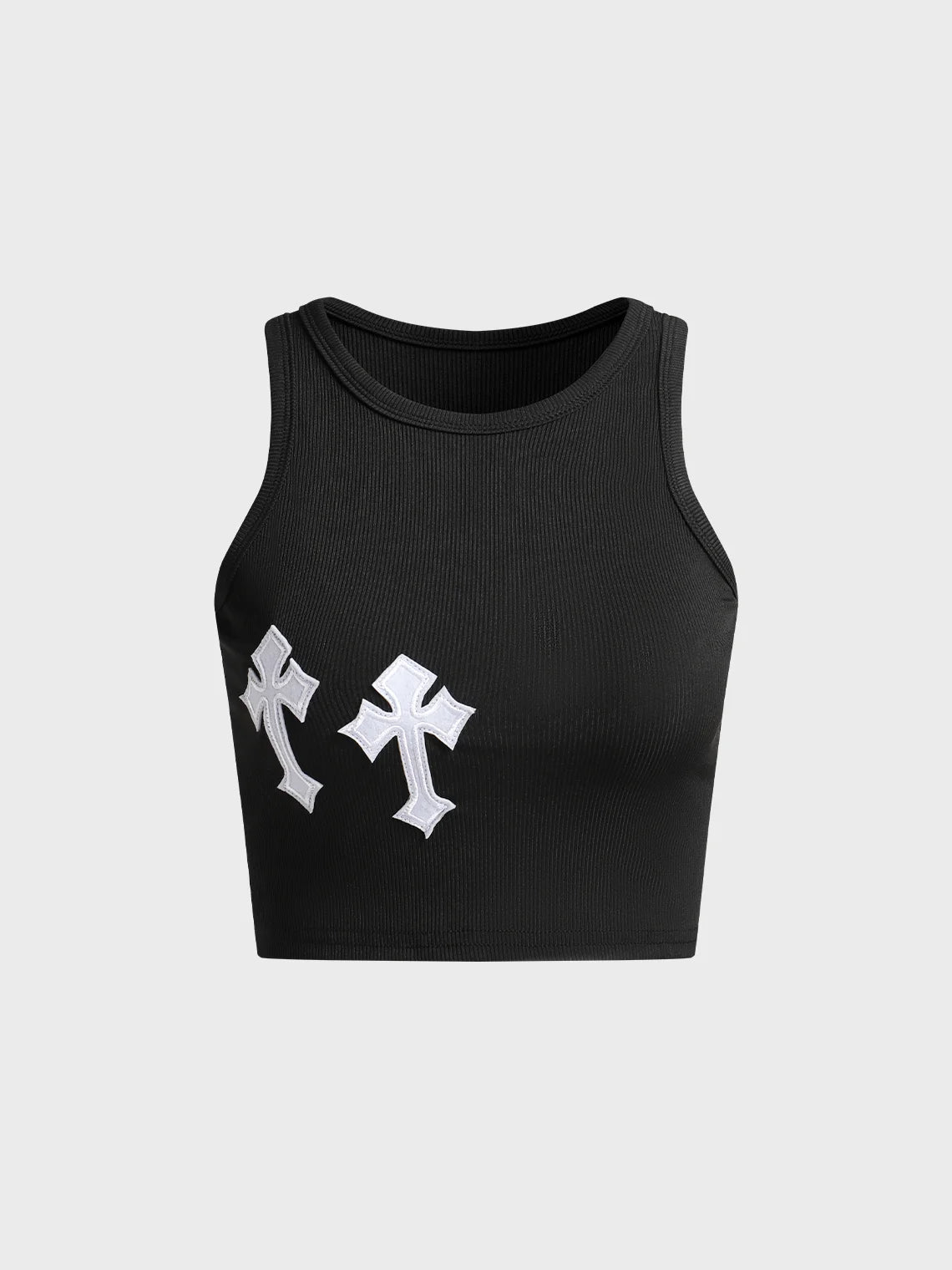 Y2K White Cross embroidery Basic Top Tank Top & Cami