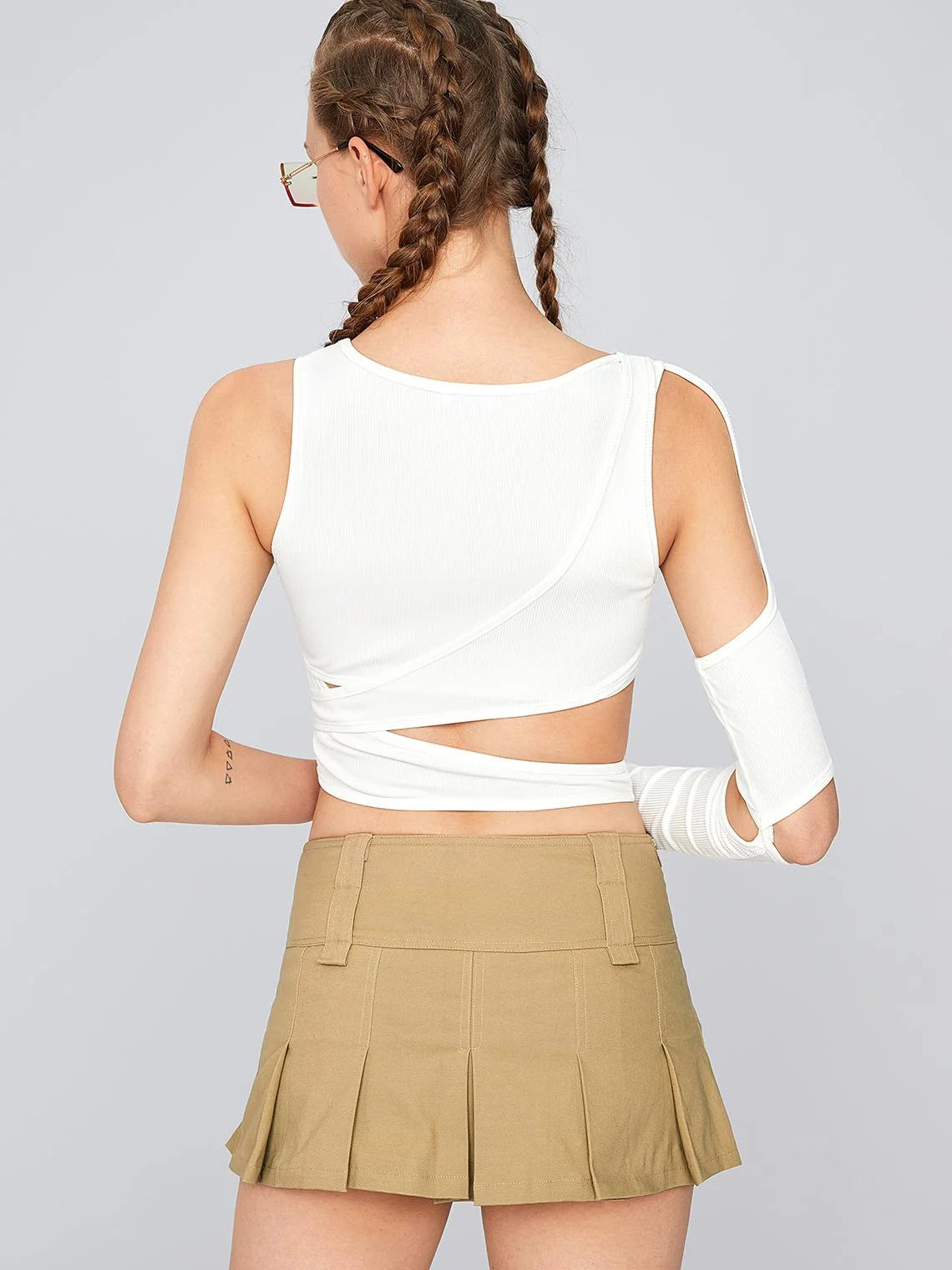 Y2K White One Shoulder Cut Out Top Women Top