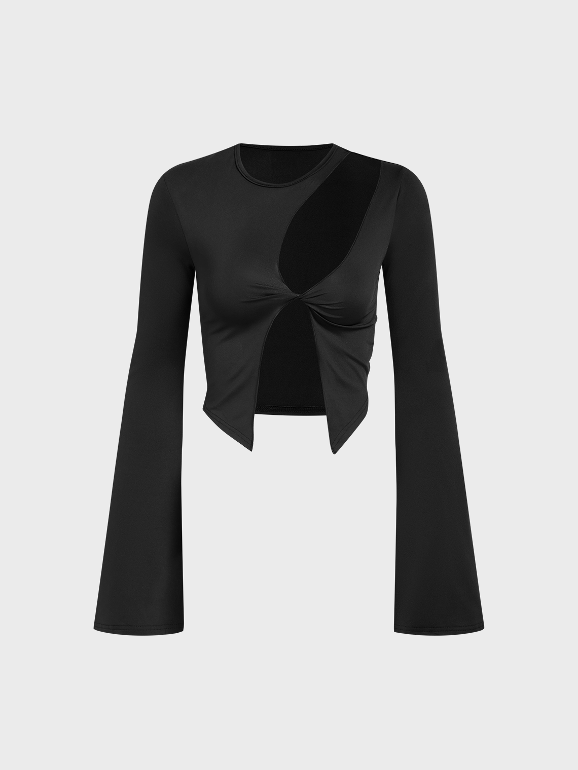 Cut Out Twist Plain Long Sleeve T-Shirt