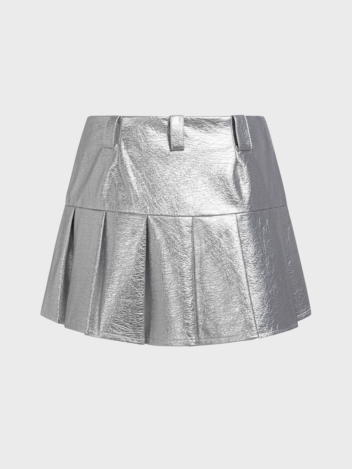 PU Pleated Plain Short Skirt