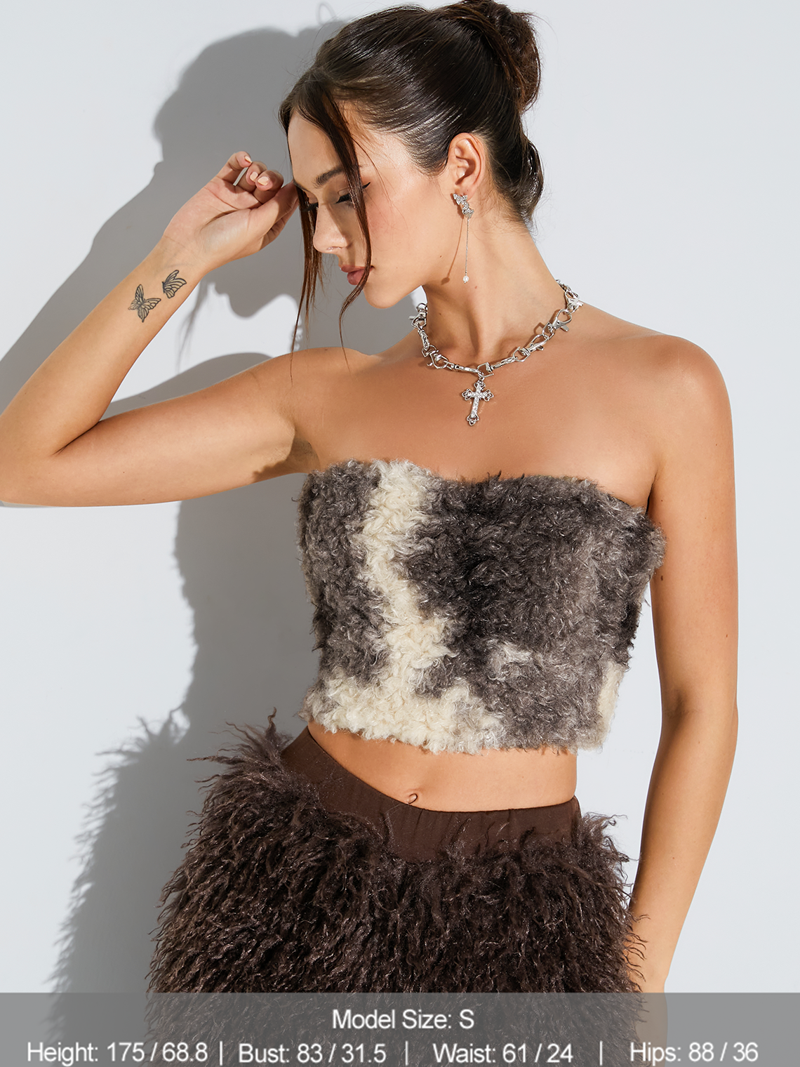 Fuzzy Faux Fur Color Block Tube Top