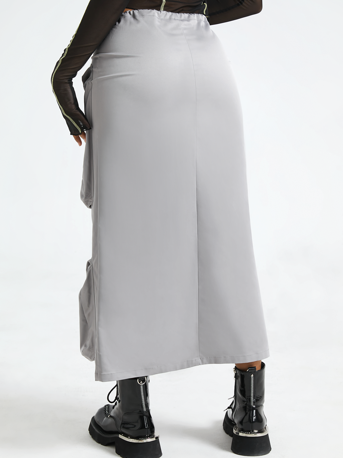 Twill Pockets Color Block Maxi Skirt