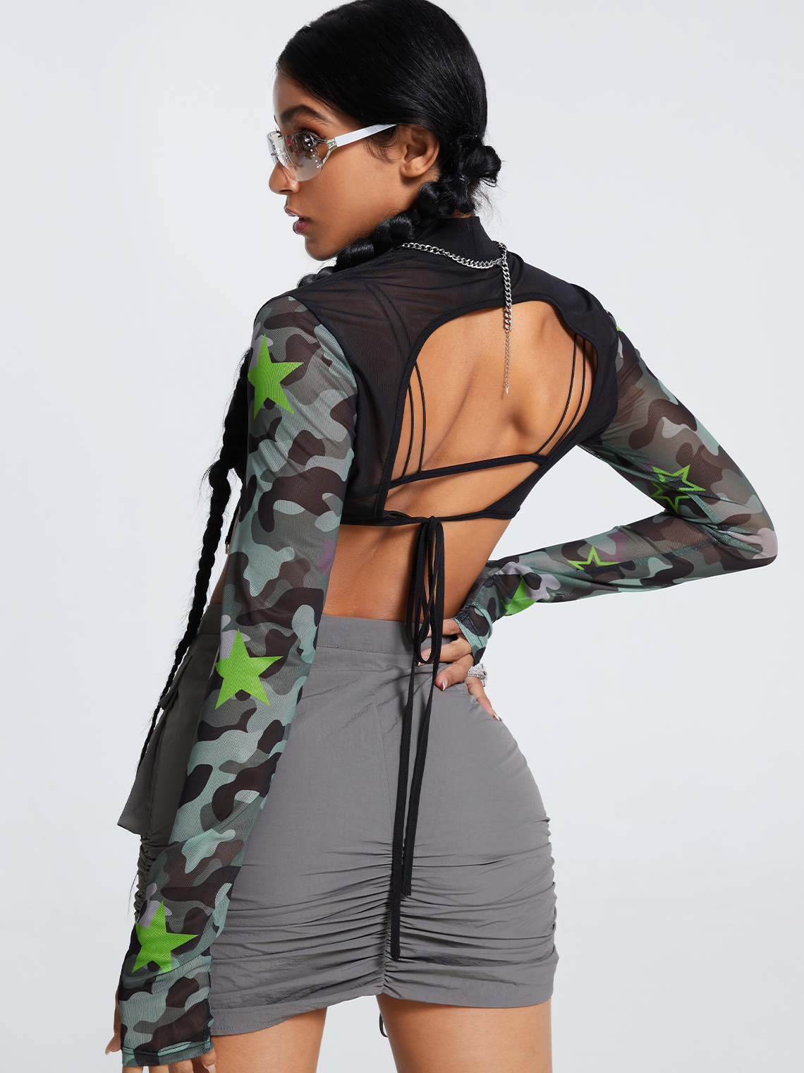 Street Black Camo Backless Top Women Top