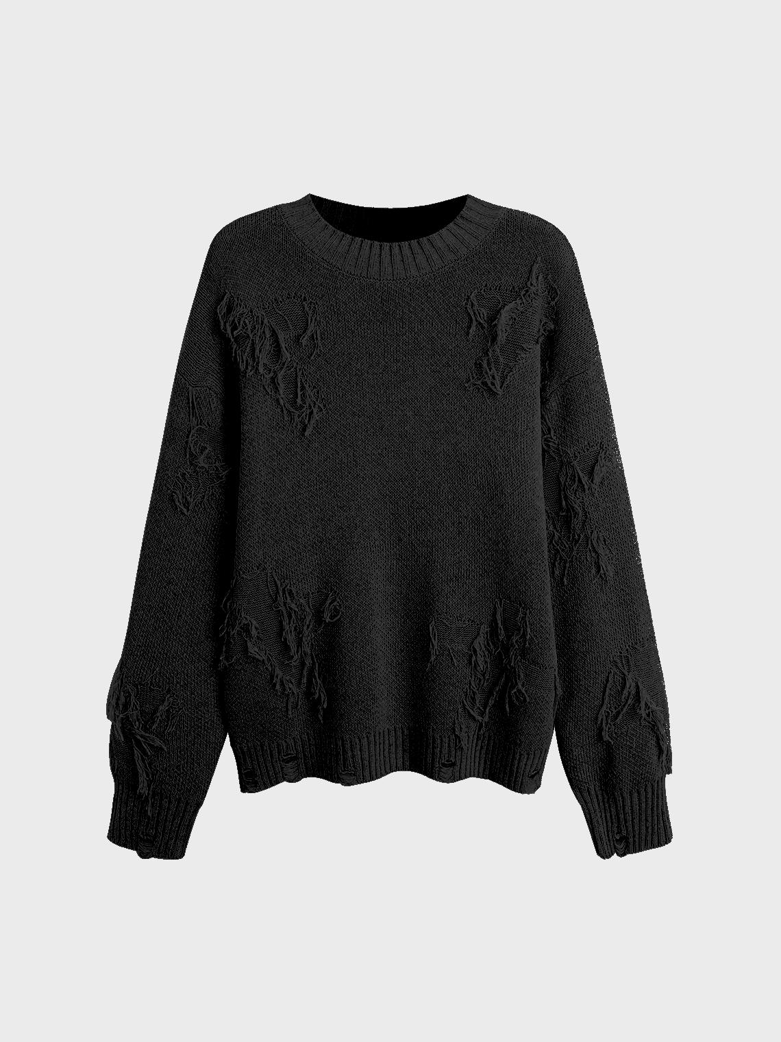 Knitted Raw Edge Crew Neck Cross Long Sleeve Sweater