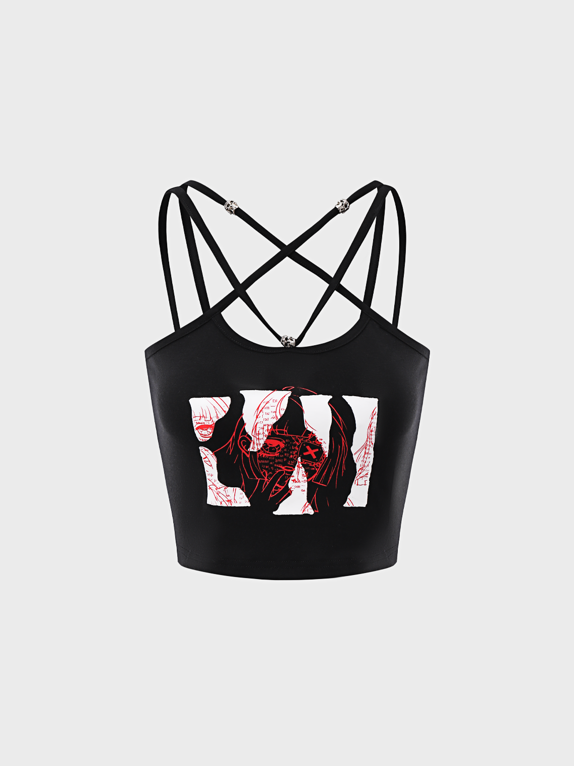 Punk Black Lace-Up Design Graffiti Halloween Top Tank Top & Cami