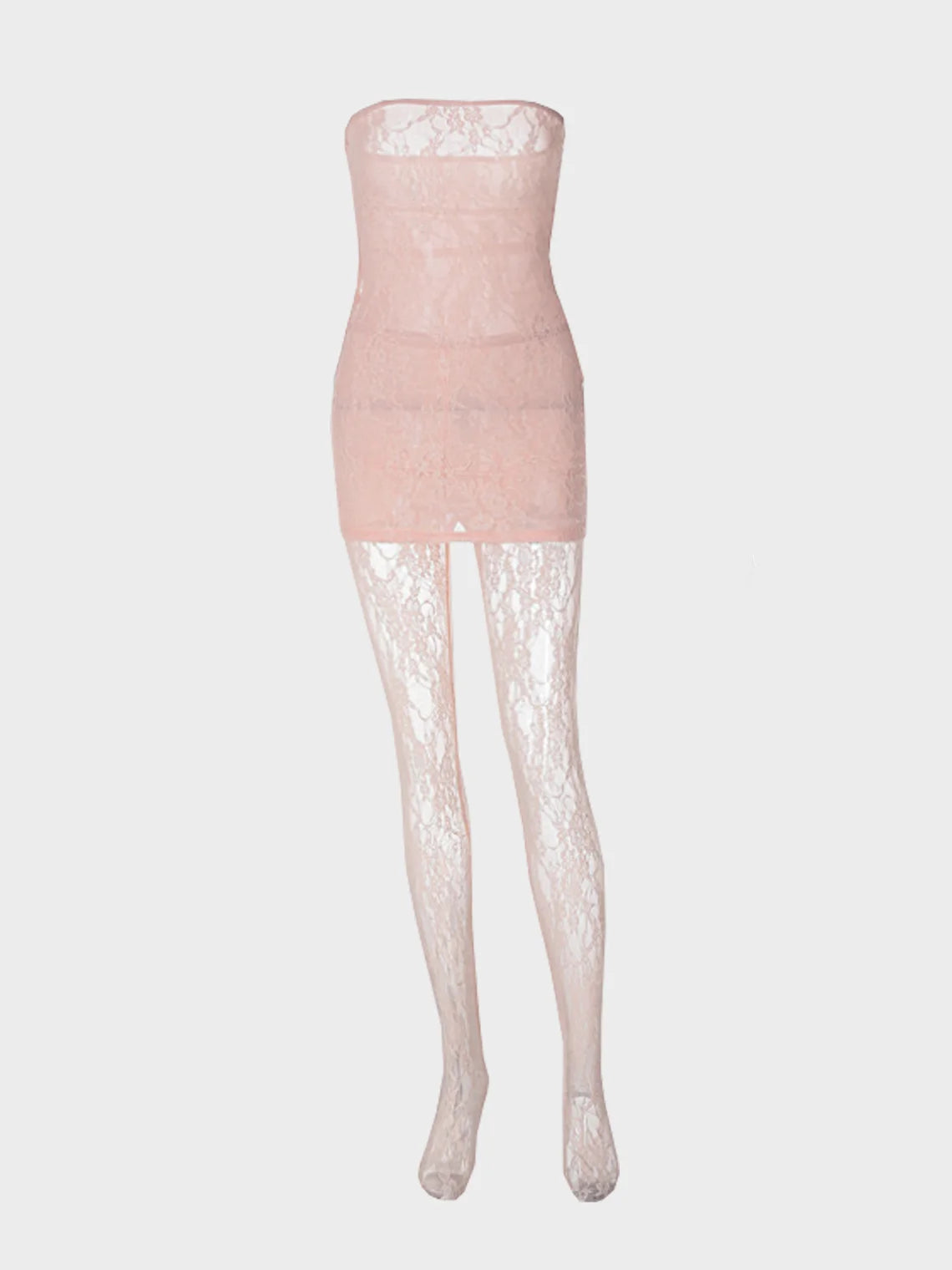 Lace Mesh Plain Tube Dress With Tights Two-Piece Set