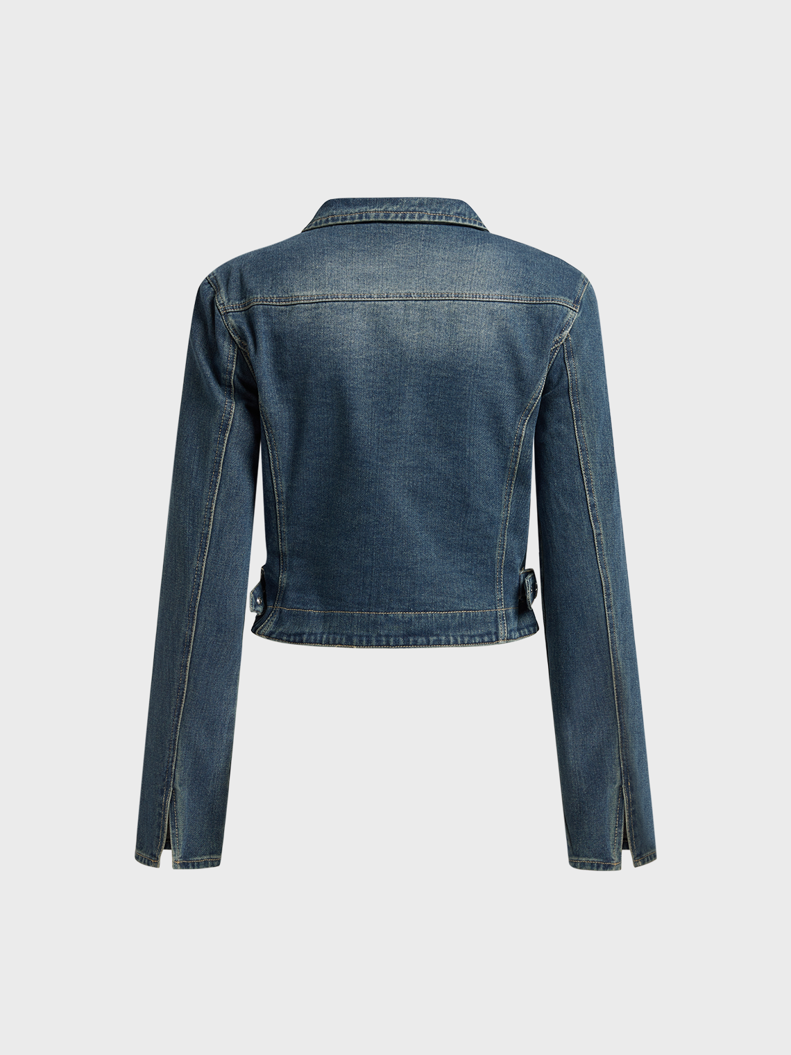 Denim Stand Collar Plain Long Sleeve Jacket