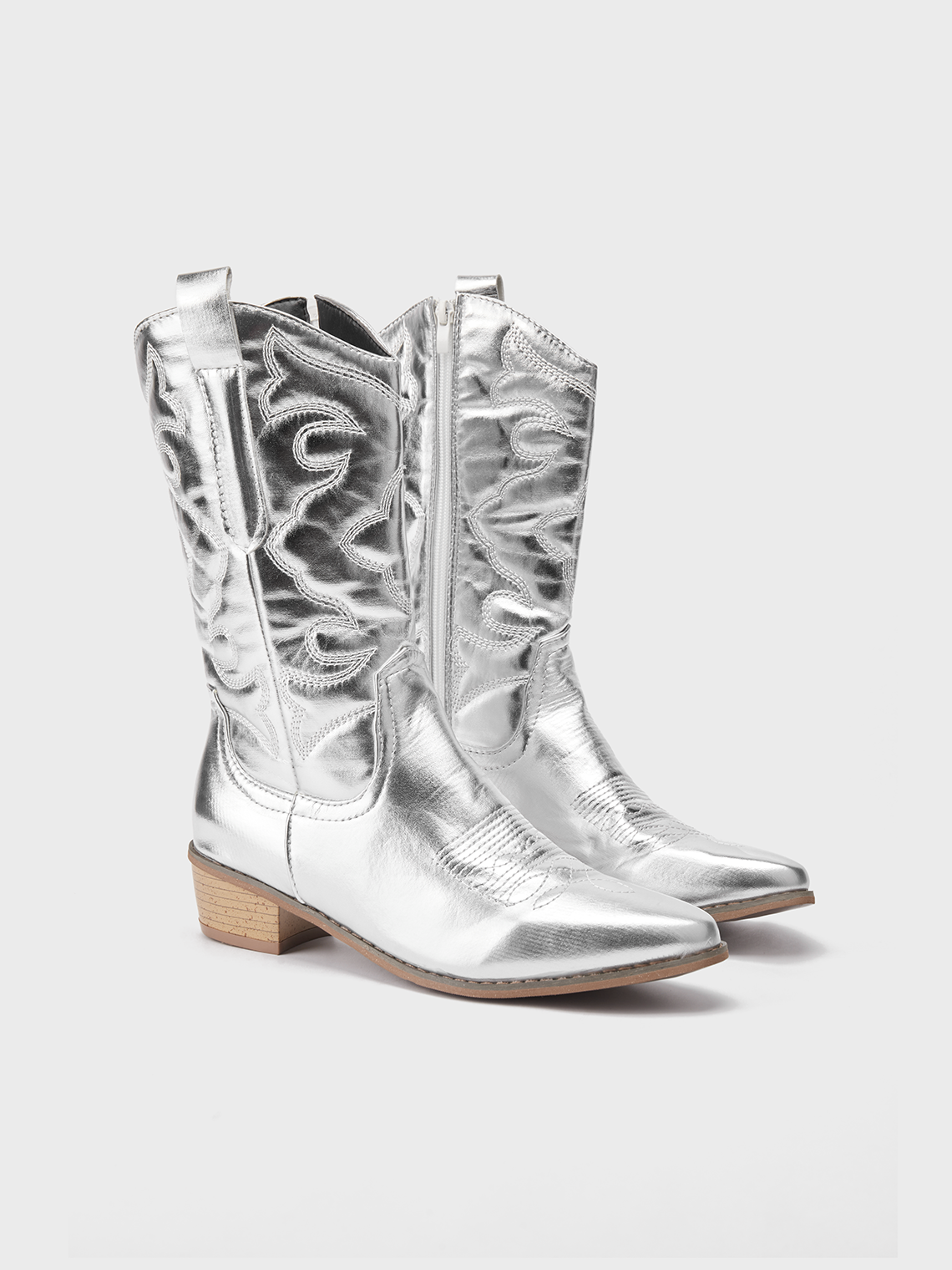 Leather Metallic Sliver Western Boots