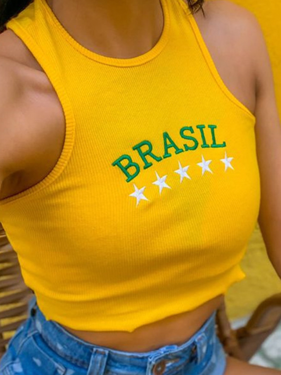 Brasil Crew Neck Text Letters Tank Top