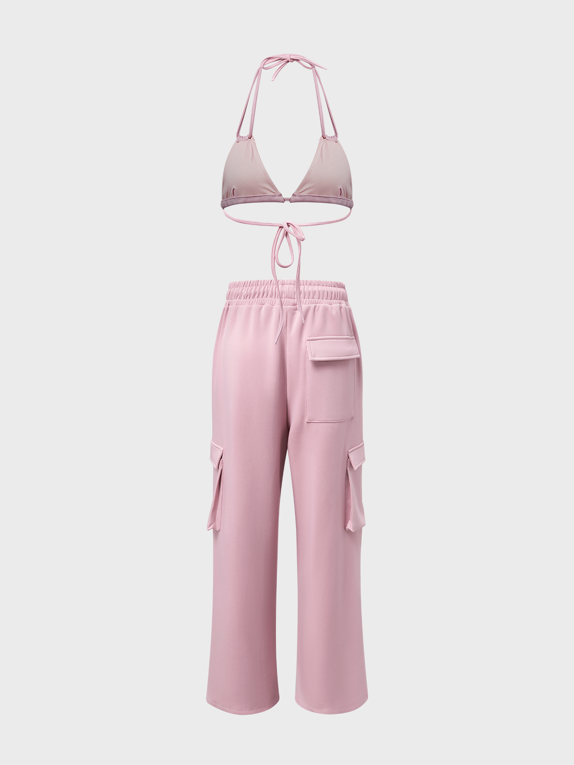 Street Pink Bikini Cargo Pockets Two-Piece Set