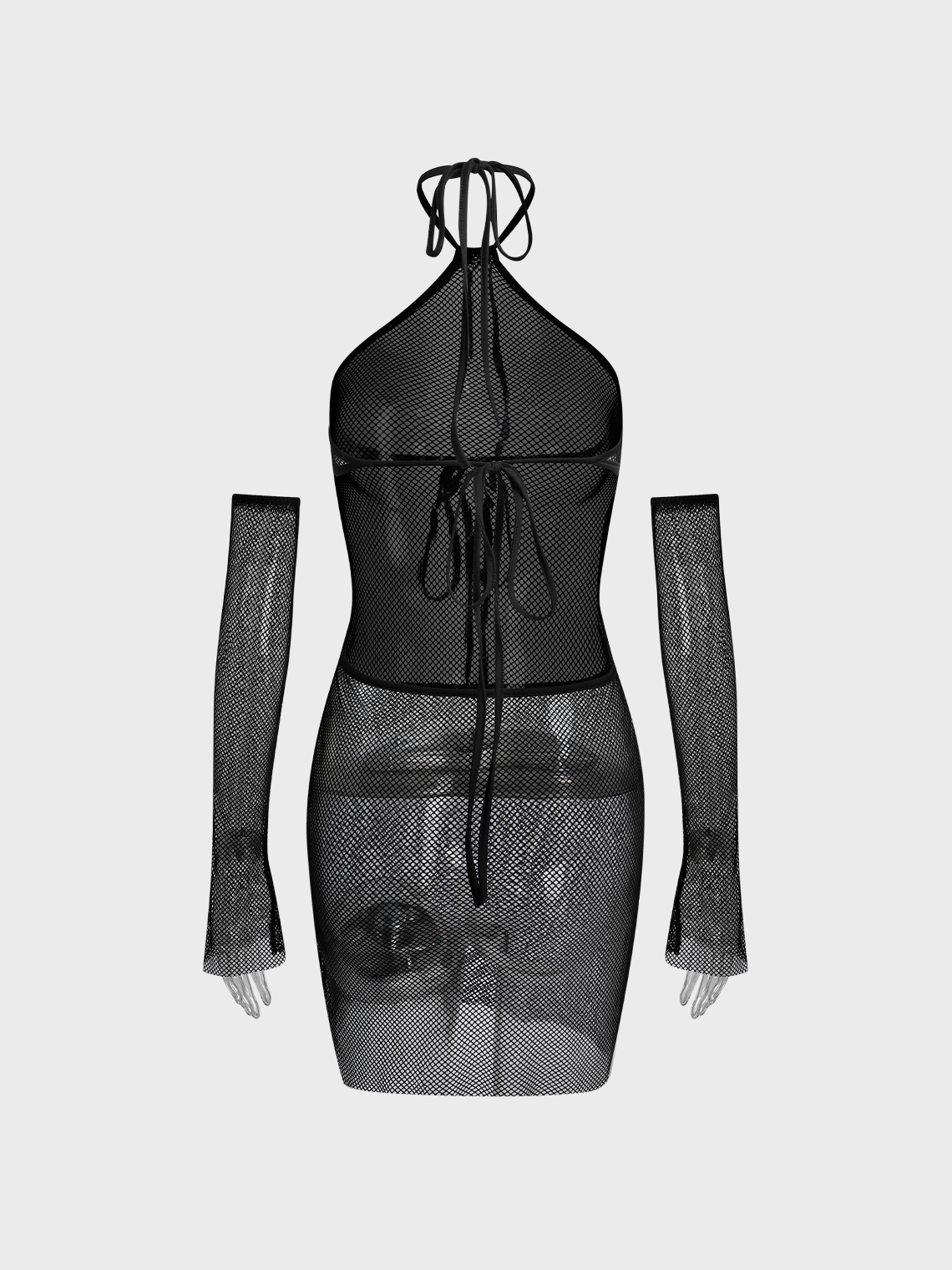 Street Black Fish net Lace up Dress Mini Dress